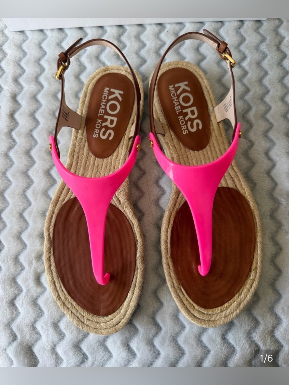 Michael Kors Bright Pink Thong Espadrille Sandals